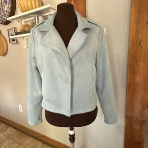 NWT Philosophy faux leather suede womens jacket blazer size‎ medium baby blue